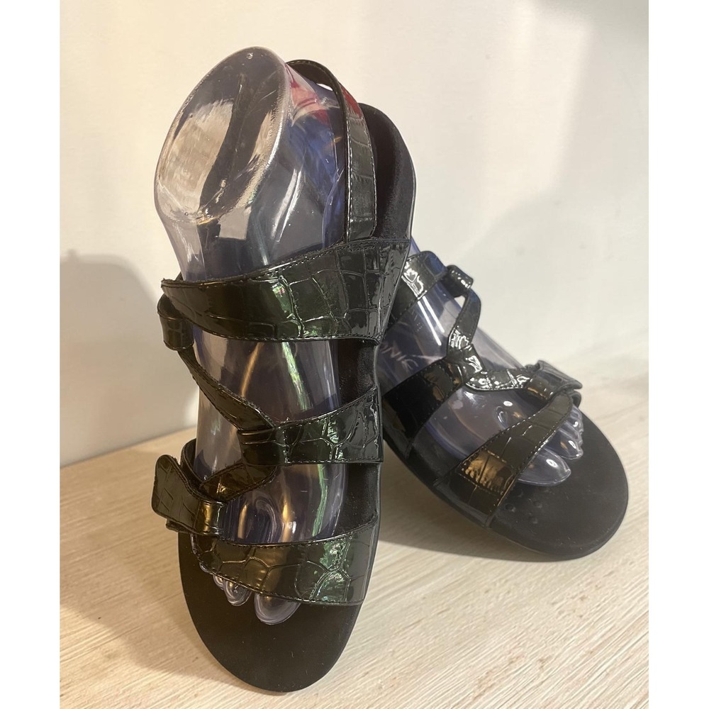 Vionic Paros Croc Embossed Black Patent Leather Strappy Sandals Women's Size‎ 8